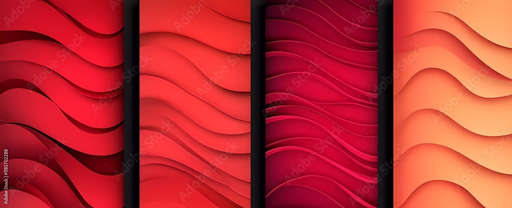 Poster set of four minimalistic red gradient pattern background designs for business cards, vector graphics