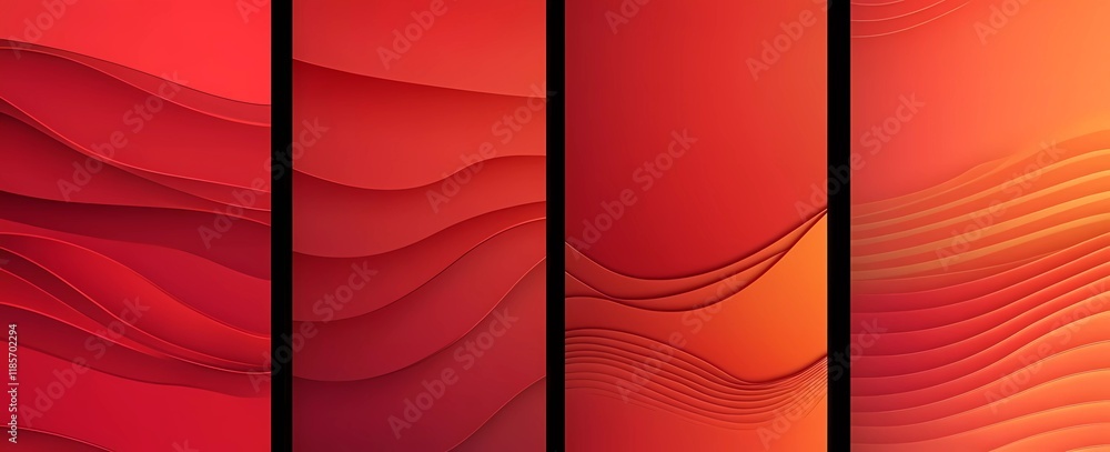 Poster set of four minimalistic red gradient pattern background designs for business cards, vector graphics