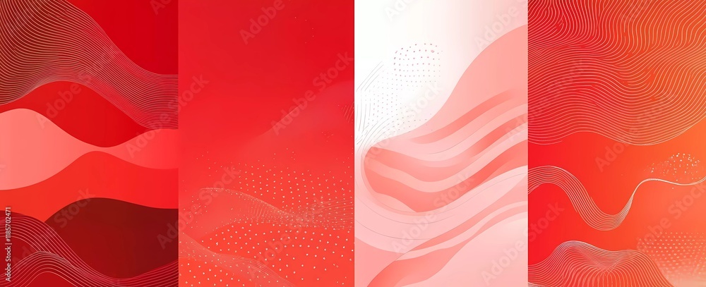 Poster set of red gradient background vector design templates, with circle and line patterns, in a minimal 