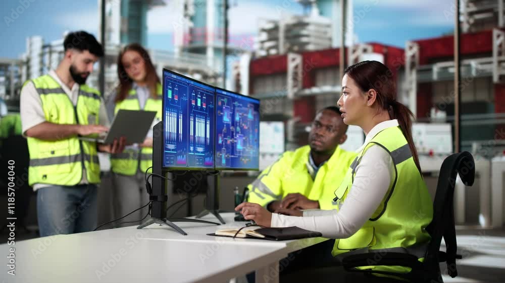 Poster oil and gas industry. engineering using computers