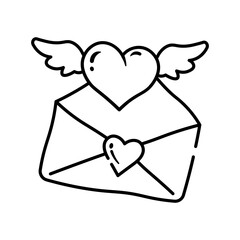 Made in uk A cute line art illustration of a love letter with a winged heart, perfect for Valentine's Day.