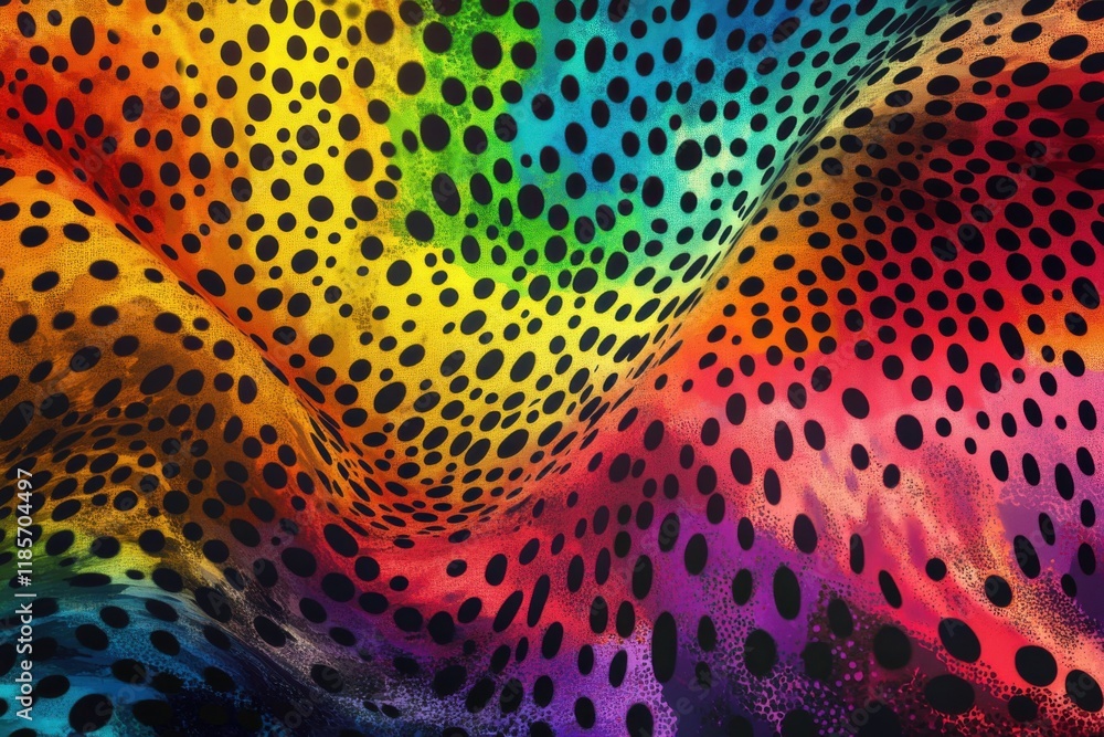 Poster vibrant rainbow leopard print design with bold multicolored spots and flow