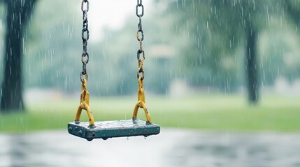 an empty swing on a playground