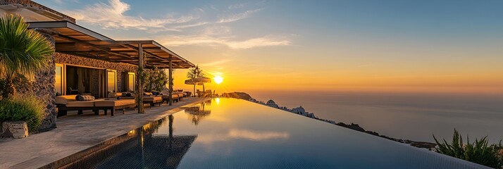 Santorini Hotel Panorama at Sunrise with Vibrant Sea Views