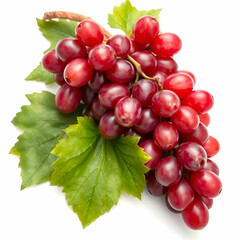 Fototapeta premium Fresh red grapes with leaves isolated on white