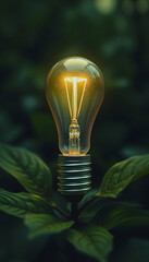 light bulb against nature on green leafs energy sources for renewable, sustainable development. Ecology concept. Neural network  art, masterpiece, with white tones
