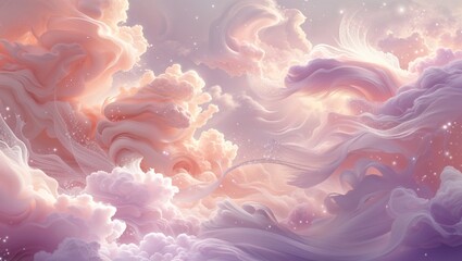 This Dreamlike Image Features Swirling Clouds of Soft Pastels, Creating a Serene and Ethereal Atmosphere That Evokes Tranquility and Otherworldly Beauty in the Sky