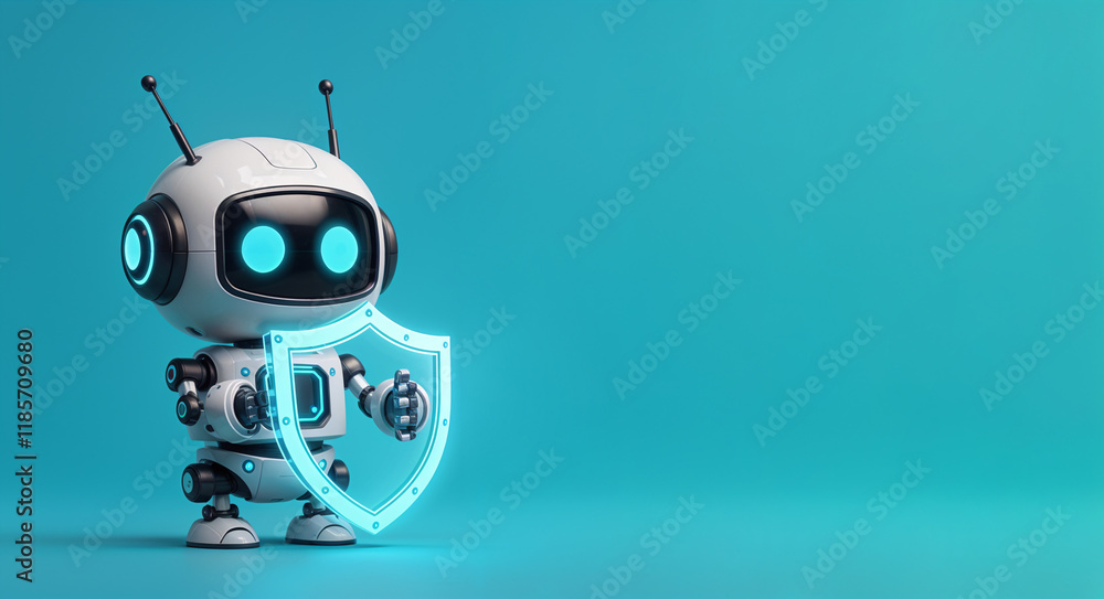 Poster robot with shield, digital data protection concept . generative ai