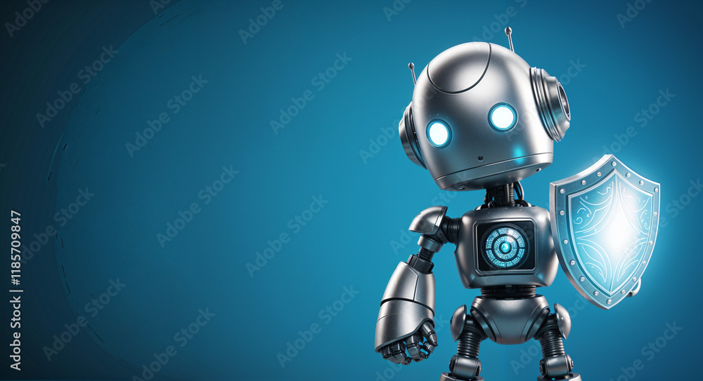 Poster robot with shield, digital data protection concept . generative ai