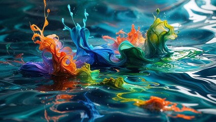 Vibrant Abstract Ink Paint Art Suspended on a Canvas: A Captivating Display of Fluidity, Bold Colors, and Dynamic Movement, Evoking a Sense of Creative Freedom