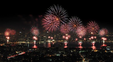 Cityscape Fireworks Display Night Celebration