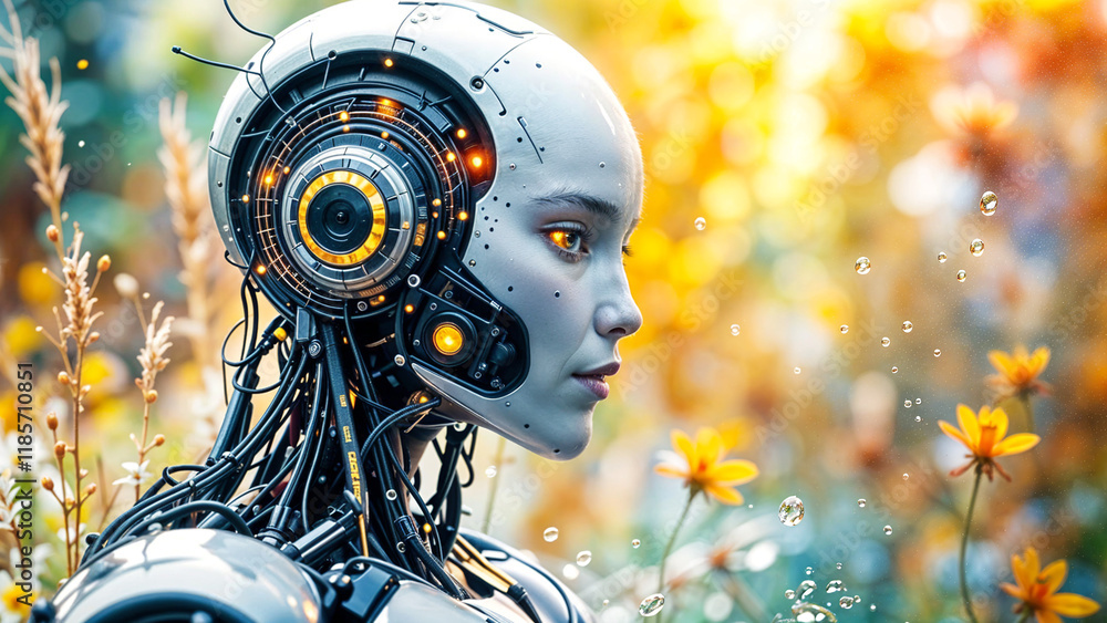 Poster humanoid head with ai processor inside, concept of artificial intelligence . generative ai