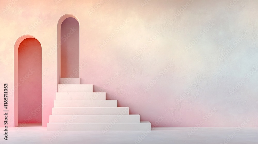 Poster elegant and contemporary backdrop with a soft pastel gradient transitioning from pink to beige accen