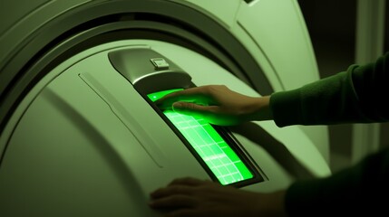 Scientist in protective gear operating advanced radiation equipment, showcasing dedication to scientific research and safety protocols.