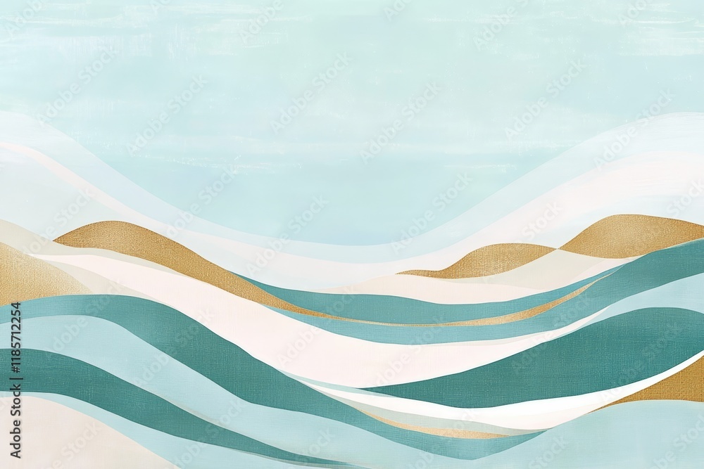 Poster waves of soothing colors flowing across the canvas in an abstract design, representing tranquility, 