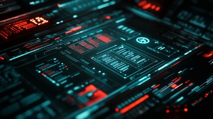 Obraz premium Futuristic Digital Interface: Red and Cyan Tech HUD