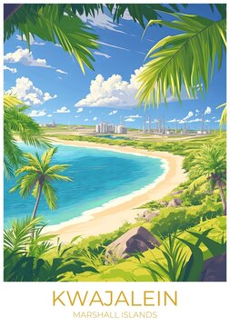 Kwajalein Marshall islands Travel Poster Flat Illustration Print Decor Gift Canvas Wall Art Gift