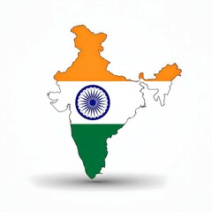 Iconic India Map with Indian Flag Design and Drop Shadow