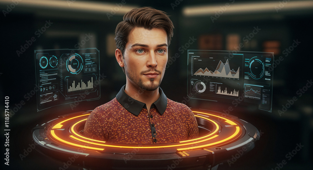Poster 3d hologram of employee profile in futuristic interface . generative ai