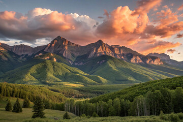 Fototapeta premium Tranquil Wilderness: A Breathtaking View of the Rocky Mountains at Dusk