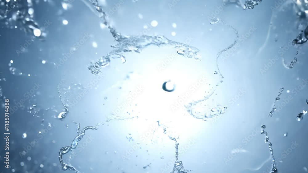 Poster dynamic motion back lit video, white ink explodes violently, scattering tiny drops and lines across 
