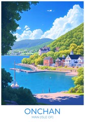 Onchan Man (isle of) Travel Poster Flat Illustration Print Decor Gift Canvas Wall Art Gift