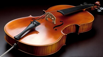 Polished Cello Rests on Dark Surface Awaiting Music