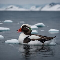 Fototapeta premium Design a puzzle featuring a Long-tailed Duck and its Arctic habitat.
