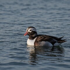 Fototapeta premium Write a story where a Long-tailed Duck leads a lost traveler to safety.