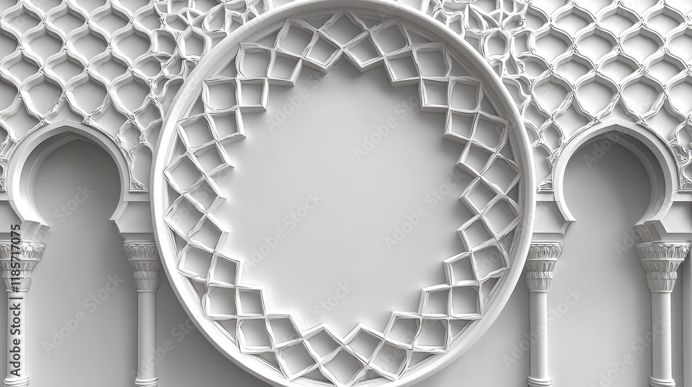 Poster elegant white geometric pattern with arches and columns