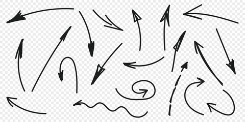 Arrow icon in hand drawn style. Handmade doodle vector illustration on isolated background. Cursor pointer sign business concept.