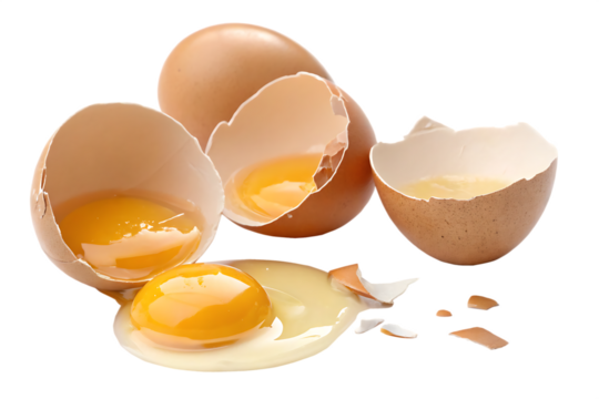 broken eggs isolated on white background PNG.AI GENERATED