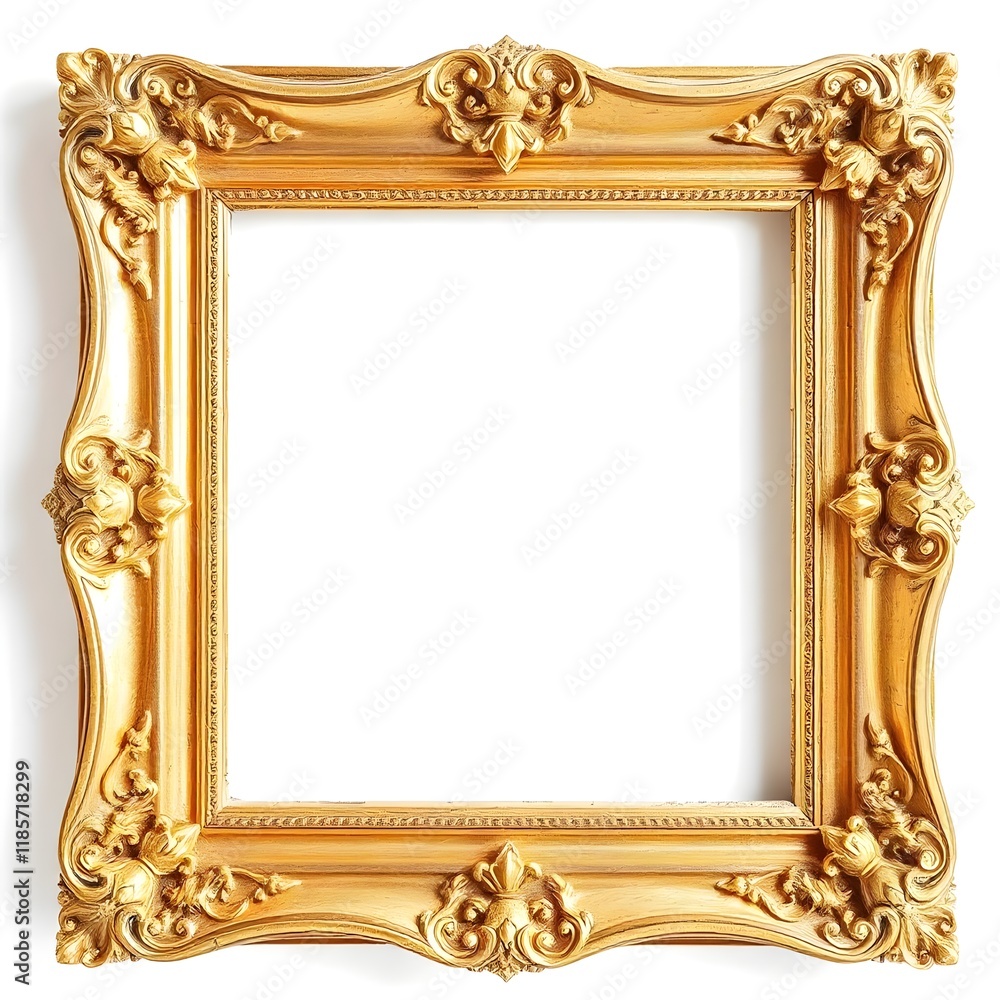 Wall mural antique gold picture frame on white background