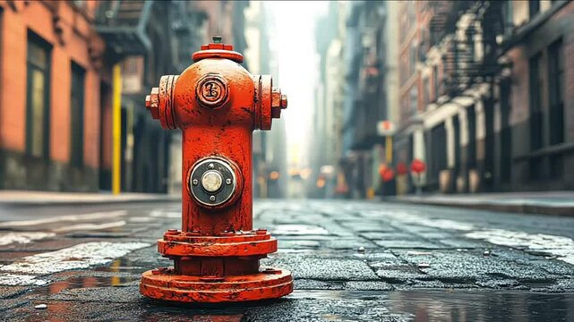 Bright red fire hydrant on a city street