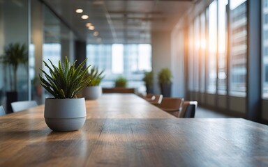 blurred background of an empty, contemporary office space sets scene for a professional environment with clean lines and modern design
