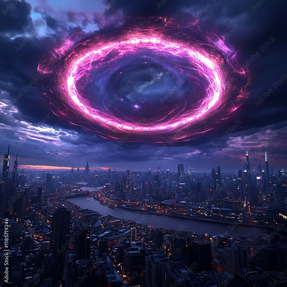 Poster mesmerizing shimmering fractals pulsing with otherworldly energy casting an ethereal glow over the v