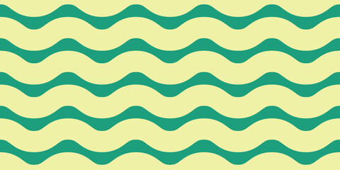 A wave pattern featuring alternating teal curves on a light yellow background. Trendy retro style background. Ideal for backgrounds, textiles, or graphic projects.