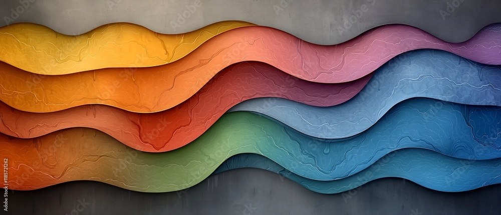 Poster detailed vibrant and dynamic topographical fluid patterns with a vivid color palette designed for da