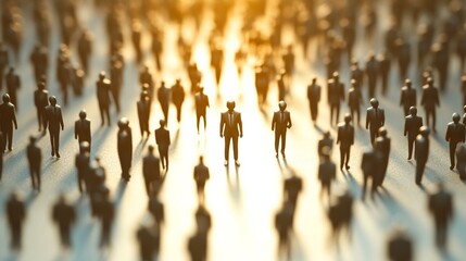 Naklejka premium Crowd of people with one highlighted individual standing out, symbolizing the importance of individuality and standing tall amidst a sea of similarities.