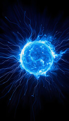 Naklejka premium blue energy around ball, flash from camera, lighting, cinematic, sharp, ultra HD, Dynamic motion, with white tones