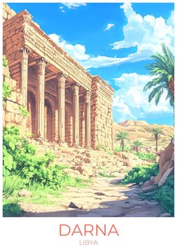 Darna Libya Travel Poster Flat Illustration Print Decor Gift Canvas Wall Art Gift