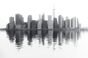 Fototapeta premium City skyline reflected on water, used for backgrounds and urban themes