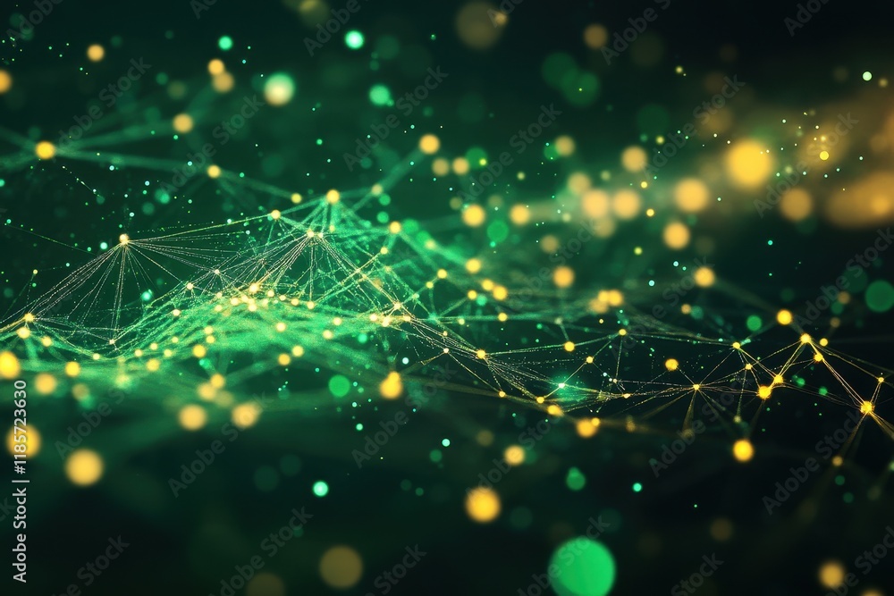 Aufkleber abstract green and gold network mesh. ideal for technology, data, or connection concepts.