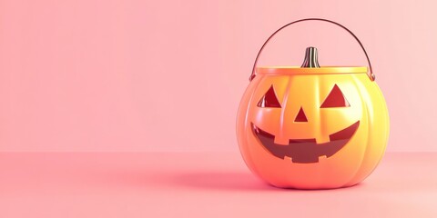 Fototapeta premium Halloween pumpkin bucket isolated on a pastel background.