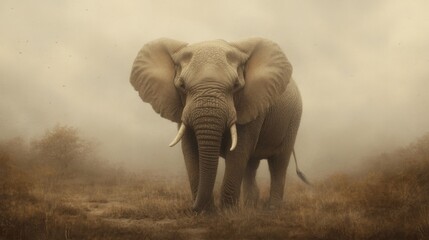 Fototapeta premium Majestic elephant in misty savanna.