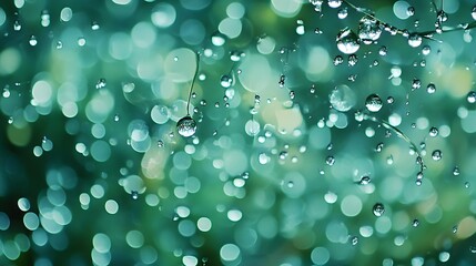 Teal Water Drops  Bokeh Background  Abstract Nature