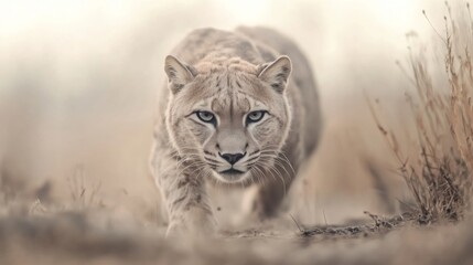 Obraz premium Majestic lynx stalking in a muted, natural setting.