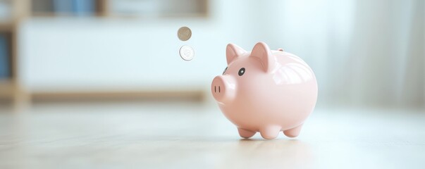 Cute Piggy Bank with Coins Falling In