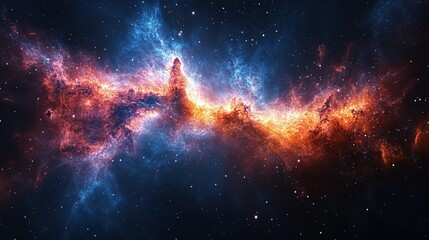 Fototapeta premium A vibrant cosmic scene showcasing a nebula with swirling colors of blue, orange, and purple.
