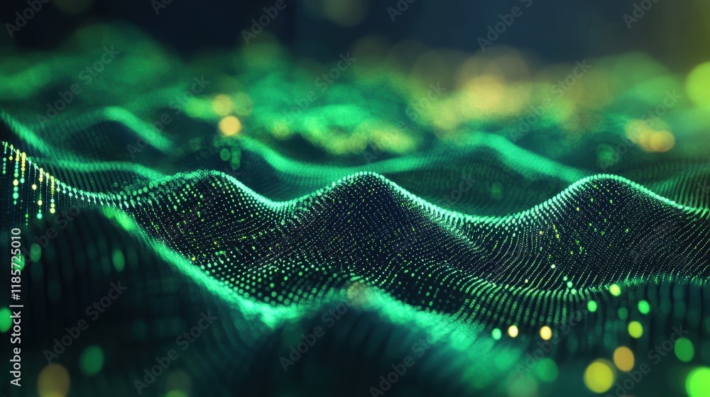 Aufkleber abstract green particle wave background. ideal for tech, data, or ai concepts.